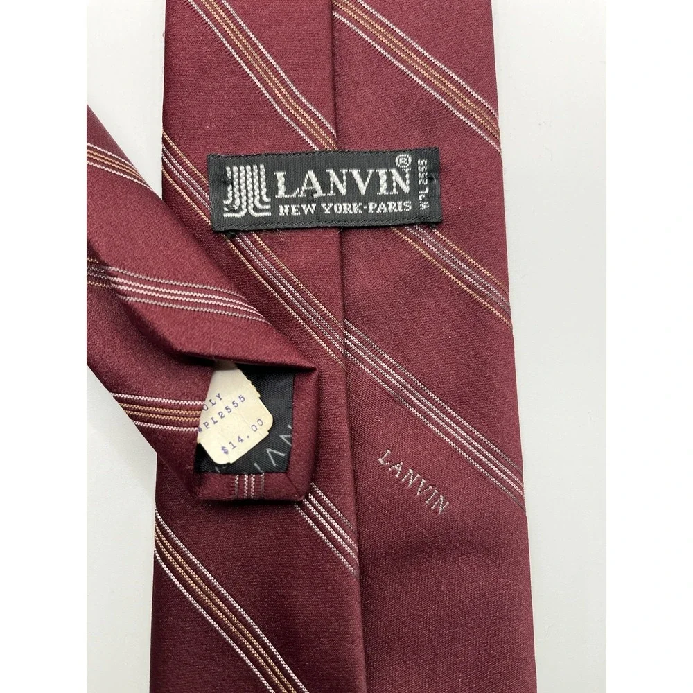 Vintage Lanvin Tie Burgundy With Stripes Paris-New York